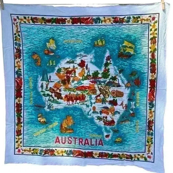 Vintage Australia Map Wall Hanging Tapestry Art - Picture 1 of 16